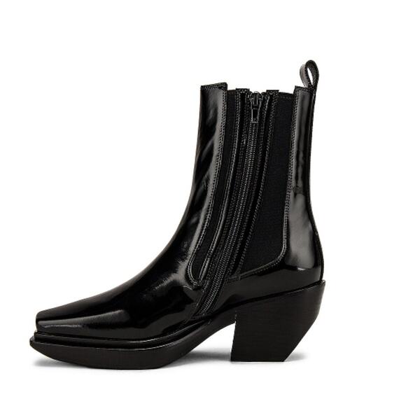 Jeffrey Campbell Zelton Boots Patent Leather Stacked Heel Mid Calf Boots Black - Picture 2 of 11